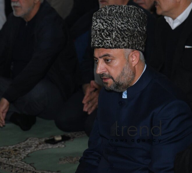 Festive prayer performed at Teze Pir mosque  Azerbaijan Baku april  10 2024
